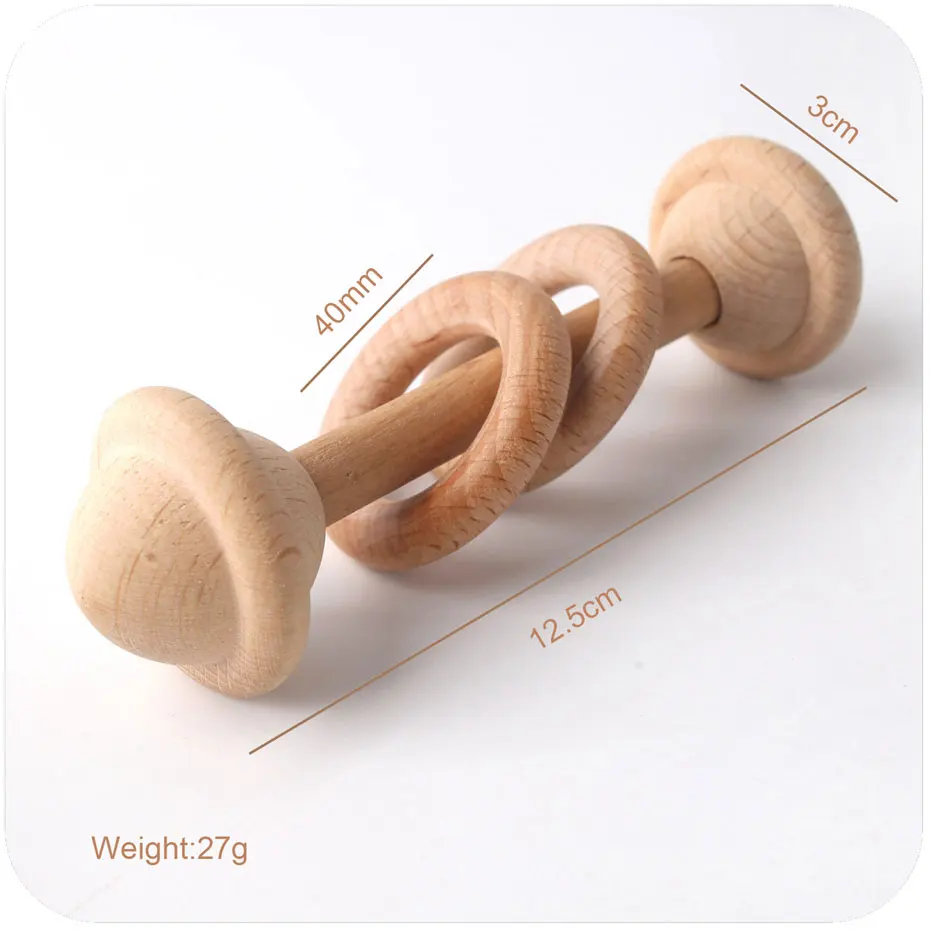 Wooden Rattle Baby Teething Toy Wooden Ring Baby Teether Soft Rattles Musical Educational Toys Chew Montessori Toys For Girls