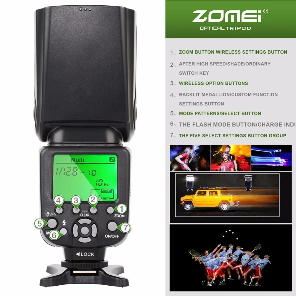 Zomei ZM860T ЖК дисплей высокая скорость TTL Speedlite вспышка для Canon 5D2 5D3 7D 700D Nikon D7500 D7300 D5300