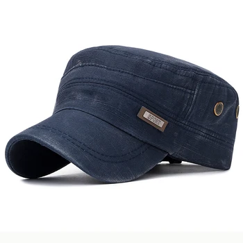 

HT2361 2019 New Spring Summer Sun Hat Caps for Men Women Vintage Flat Top Army Cadet Caps Adjustable Cotton Military Cap