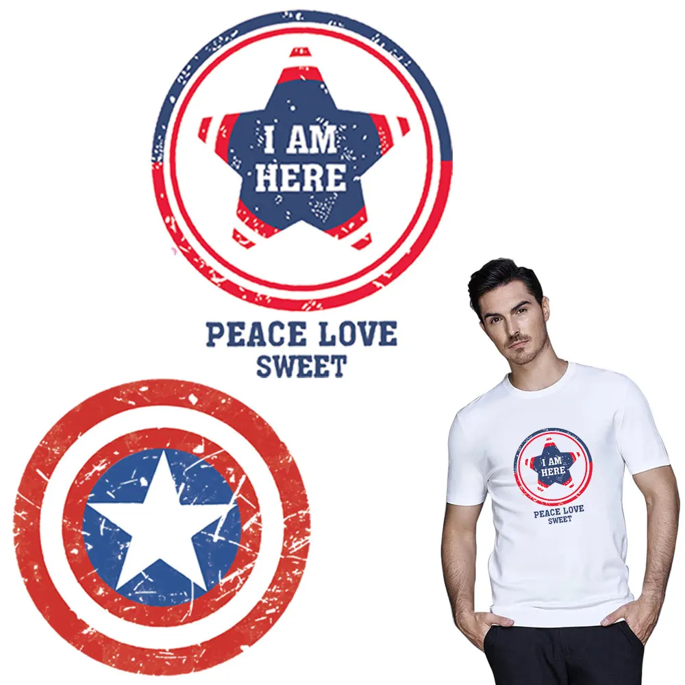 

American captain stickers DIY applique badge iron on transfers for clothing fabric baby kids heat transfer sticker lovers print