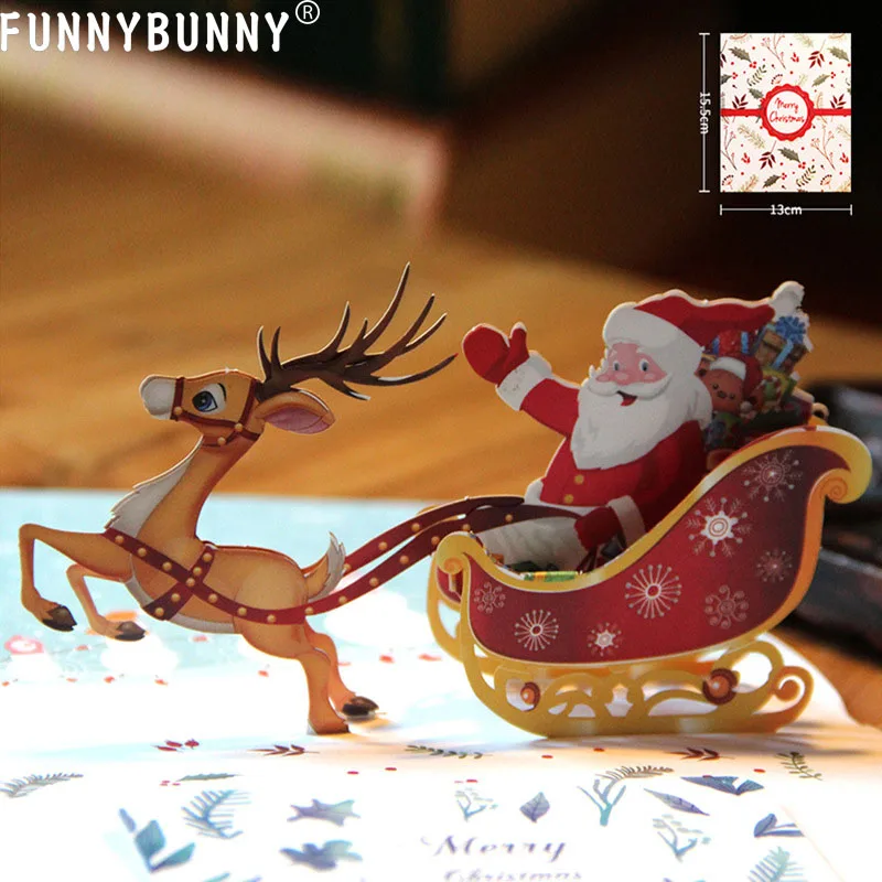 FUNNYBUNNY 3D всплывающий олень Санта Клауса сани Новогодняя поздравительная открытка Рождественская открытка