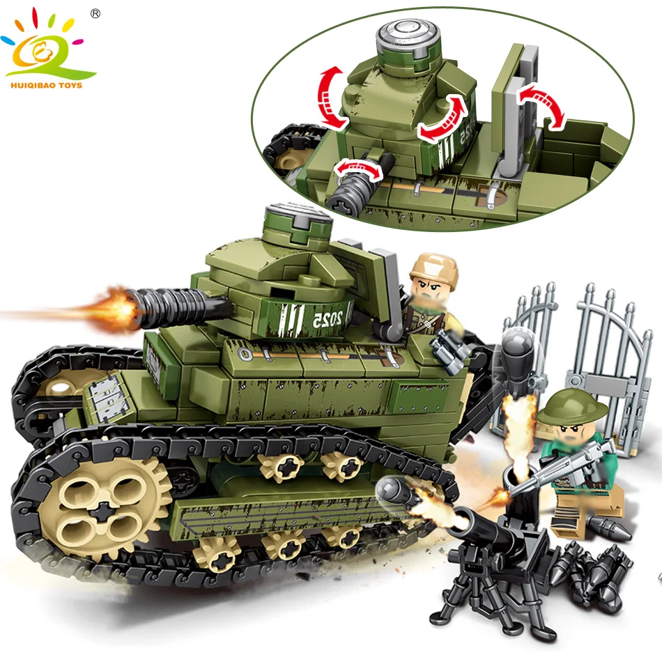 

HUIQIBAO TOYS 368pcs Army FR Renault FT-17 Tank Building Blocks For Children Compatible Legoingly Military Soldiers weapon brick