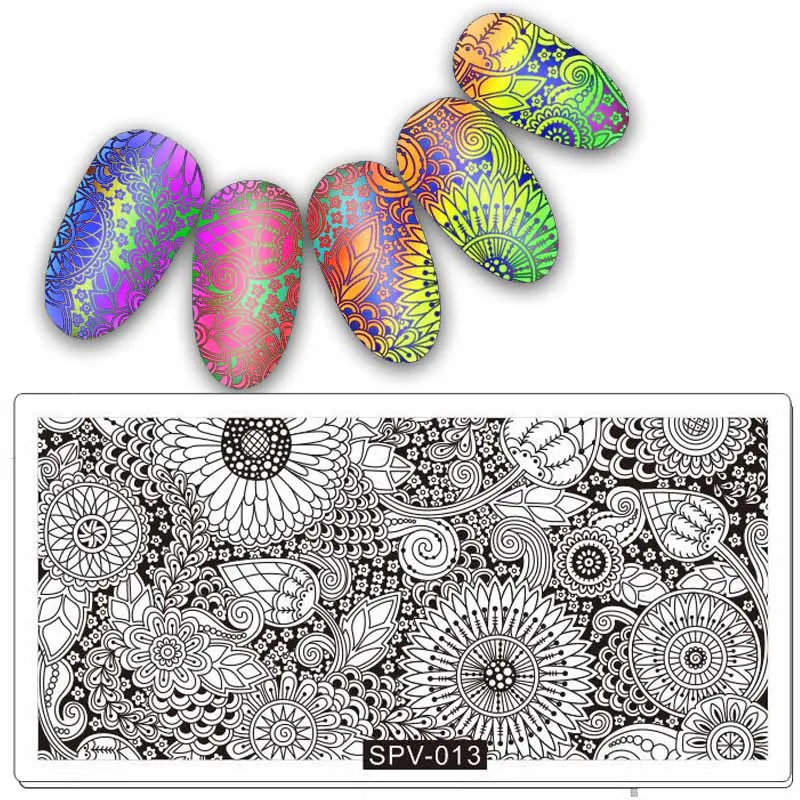 1 шт. прямоугольная штамповочная пластина для дизайна ногтей штамповка цветок улыбка изображение пластины DIY штамп шаблон SPV Серия ногтей трафарет наборы инструментов
