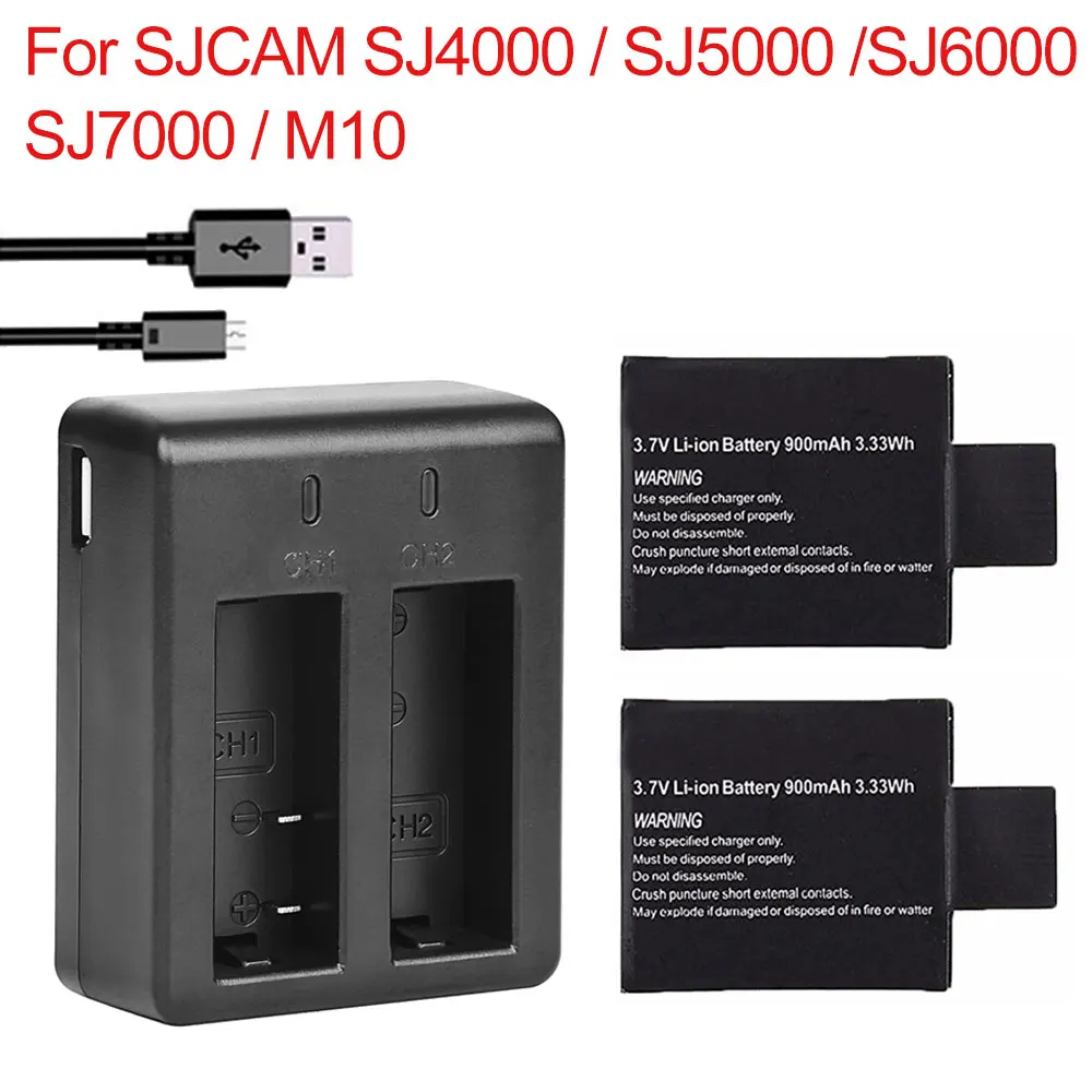 2 шт. 900 мАч SJ4000 SJ5000 SJ6000 Аккумулятор для экшн-камеры+ двойное зарядное устройство для SJCAM SJ 4000 5000 6000 M10 аксессуары для камеры