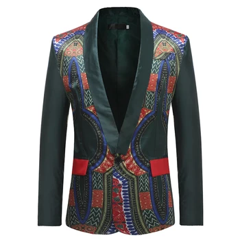 

Svitania African Ethnic Print Coat Jacket National Style Free Casual Suit One Button Notched Pocket for Men Size M-4XL