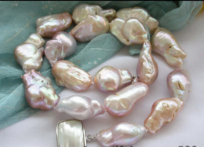 

FREE shipping>>>>>17" 25mm pink purple keshi reborn pearl necklace new