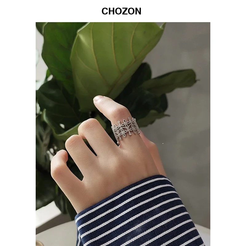 

minimalism 925 sterling silver filigree lace fine ring fashion jewelry index finger open wide surface silver ring for women gift