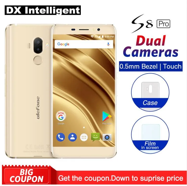Ulefone S8 Pro 5 3 дюйма ободок менее Android 7 0 смартфон MT6737 4 ядра 2 GB 16 gps 13MP двойной назад