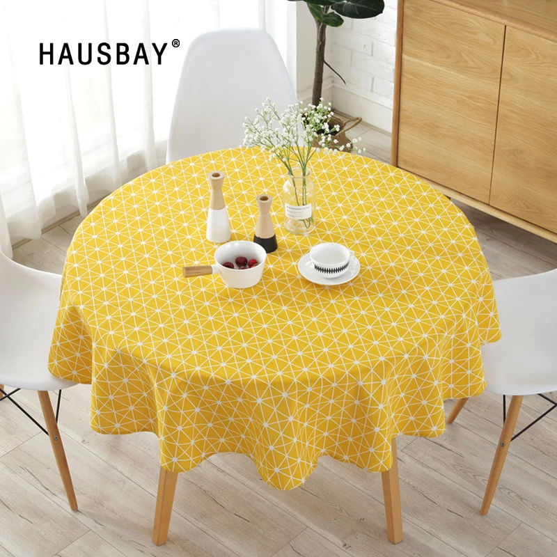 

Yellow Soft Printed Tablecloth Plain Cotton Round Dinning Table Cloth for Table Picnic Party Pad Decorations For Home TC001