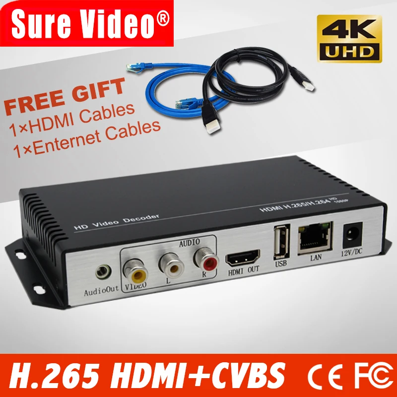 Full HD H.265 HEVC AVC HMDI+ CVBS IP ТВ Декодер для прямые трансляции с HTTP RTSP RTMP HLS