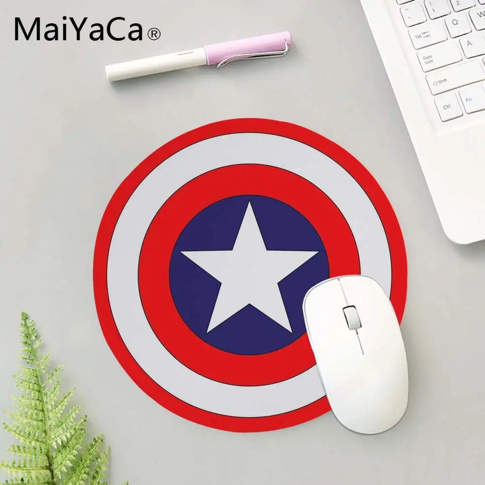 MaiYaCa Марвел комиксы Капитан Америка щит коврик для мыши 200 мм 2 мм коврик для мыши Натуральный каучуковый коврик круглый прочный Настольный коврик для мыши