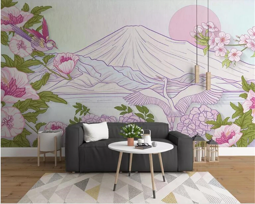 

Beibehang Custom wallpaper European Retro Abstract Flower crane landscape sofa TV mural background 3D wallpaper papier peint