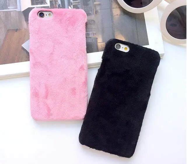

warm Cases for iPhone 7 8 Plus plush hair Protective Case apple 5S SE 6 6S plus winter pc back cover luxury houseing shell coque