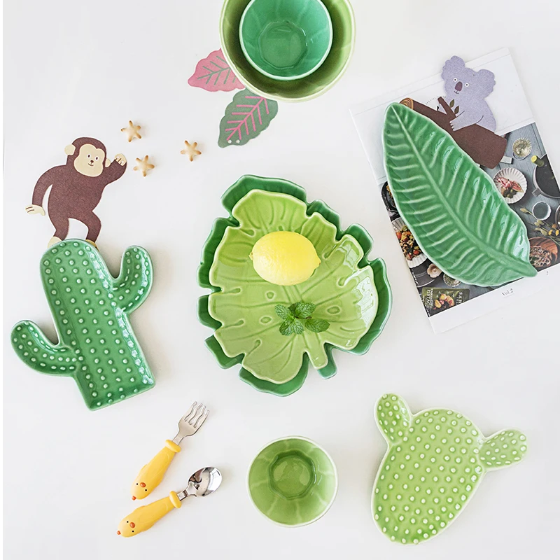 Креативная керамическая тарелка кактус реквизит для фотосессии специальная форма десертная миска для суши тарелка Тропическое растение посуда