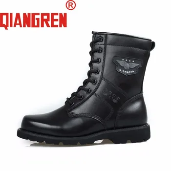 

QIANGREN Military Brand Mens Genuine Leather Spring Autumn Tactical Boots Cow Leather Outdoors Army Safety Shoes Botas Militares