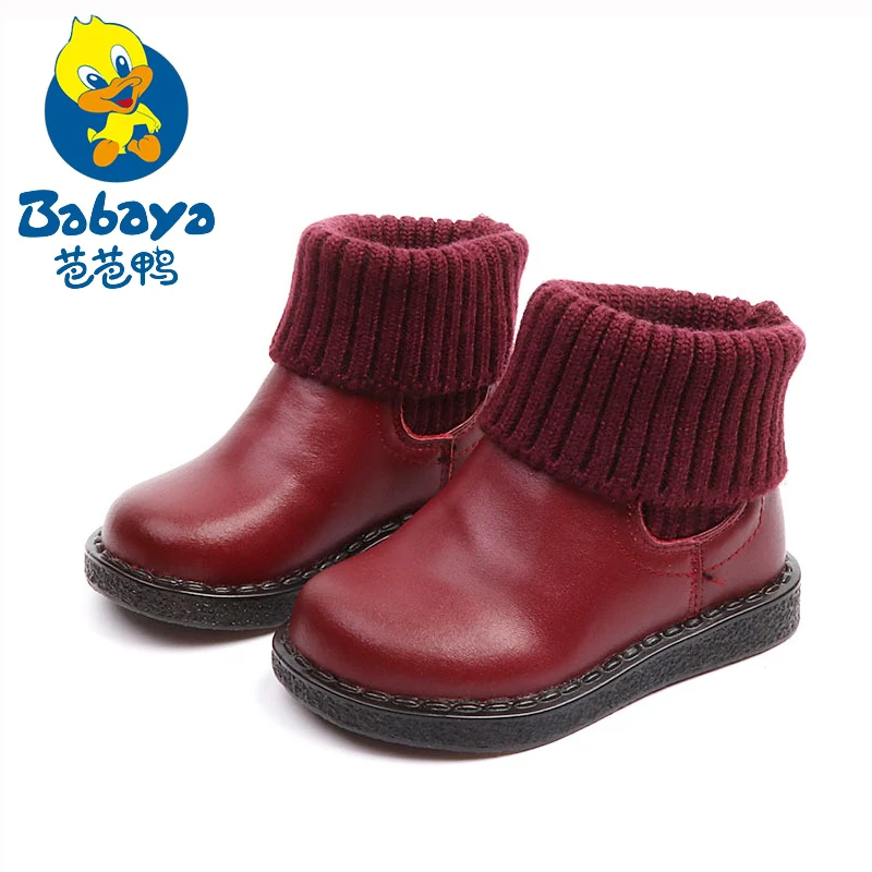 

BABAYA Slip-on Kids Fashion Genuine Leather Boots 2018 Keep Warm Children Winter Boots Windproof Boys Girls Snow Boots