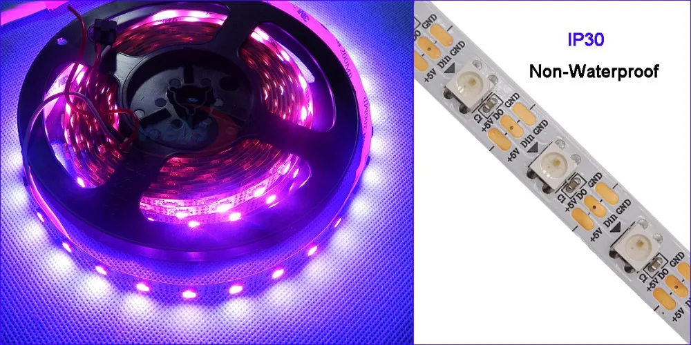 WS2812B 1 м/3 м/5 m 30/60/74/96/100/144 пикселей/светодиодов/м Smart led пикселей полосы, WS2812 IC; WS2812B/m, IP30/IP65/IP67, черный/белый печатных плат, DC5V