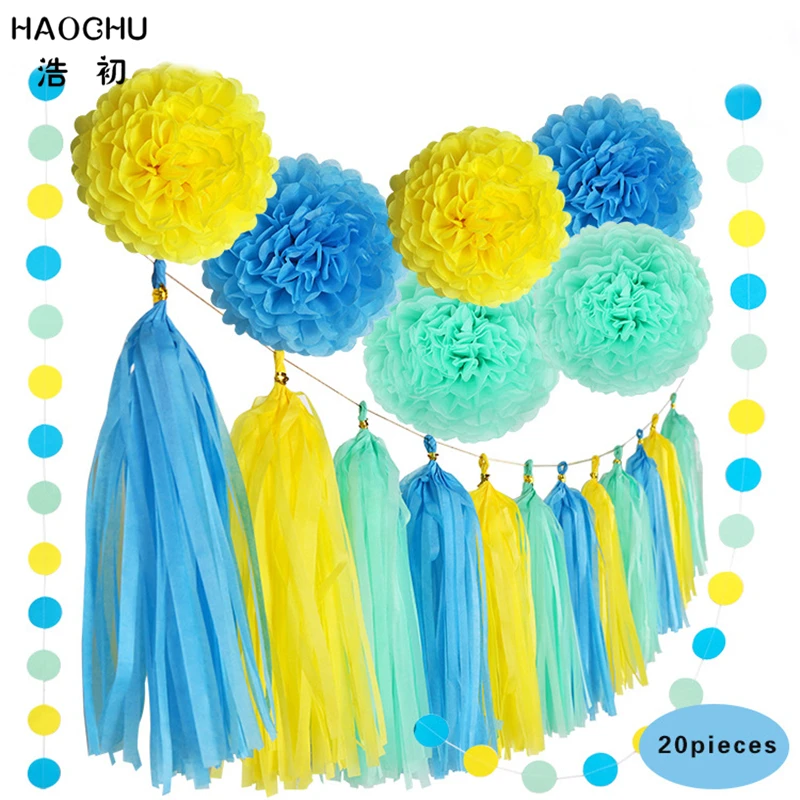 us 16 79 30 off haochu 20pcs set mix color paper kissing pom pom ball artificial flower round paper chain string garland wedding party decor in flower paper chain