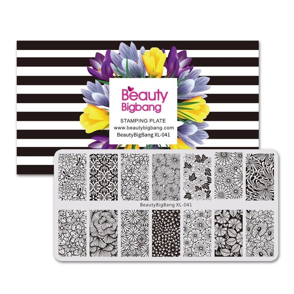 BeautyBigBang Stamping Plates Set 7 PCS XL-040-046 Different Flower Geometry Image Nail Art Stamping Plates Stencil Mold Set