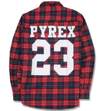 Men Women hip hop red Tartan Plaid top hba pyrex 23 shirt kanye Retro Long sleeve