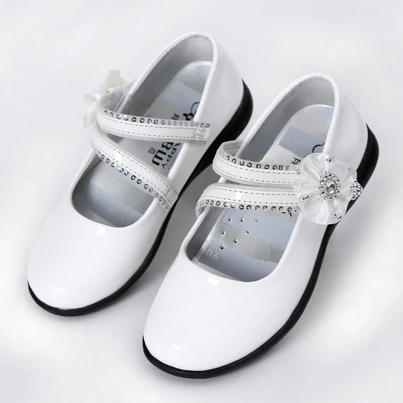 Популярная весенняя обувь для больших девочек; модная обувь принцессы без шнуровки; Детские кроссовки; кожаная обувь для девочек; размер обуви 26-36 - Цвет: white