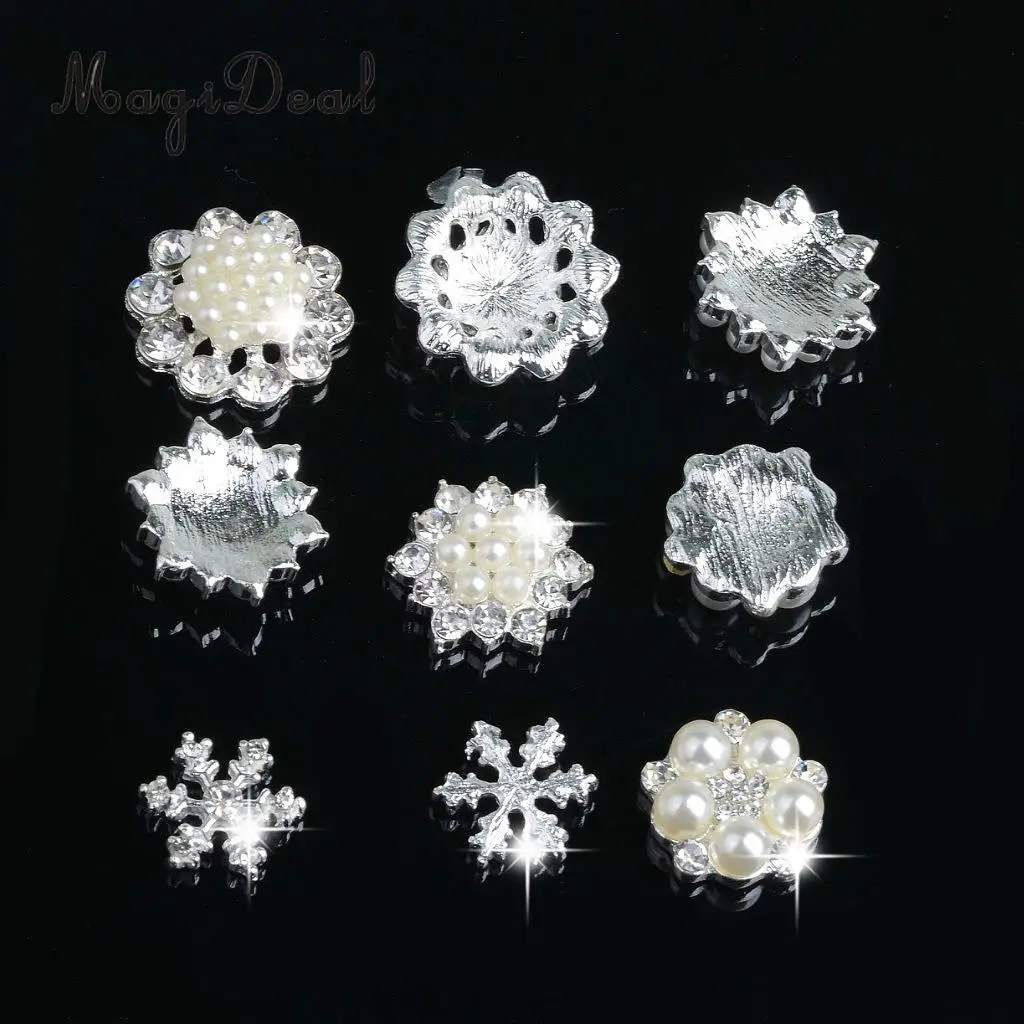 10pcs DIY Diamante Flower Cluster Crystal Rhinestone Pearl Embellishment Flatback Buttons DIY Wedding Hair Bow Decor Craft