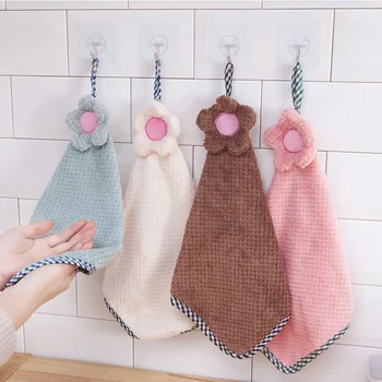 

Home Cleaning Kitchen Towels Super Absorbent Thicker Flower Hanging Coral Fleece Wipe Kitchen Towel Cleaning Dish Washing Cloth