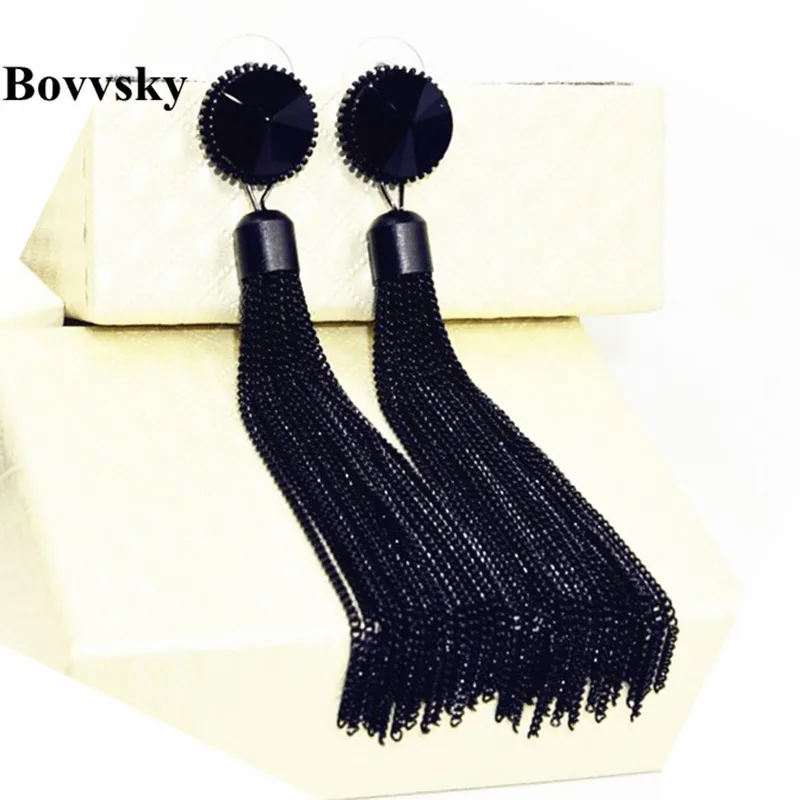 Bovvsky преувеличенные черные длинные серьги с кисточками модные красные черные висячие серьги с кристаллами женские ювелирные изделия ручной работы