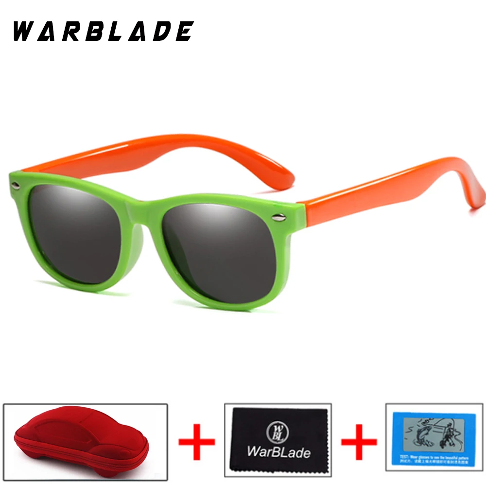 Детские солнцезащитные очки WarBLade мужские брендовые силиконовые защитные очки для ногтей Поляризованные Кошачий глаз модные детские очки UV400 - Lenses Color: green orange