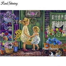 REALSHINING diy алмазная живопись Ангел цветы магазин на заказ Вышивка крестиком 5D полная мозаика Алмазная вышивка рукодельные работы FS2808