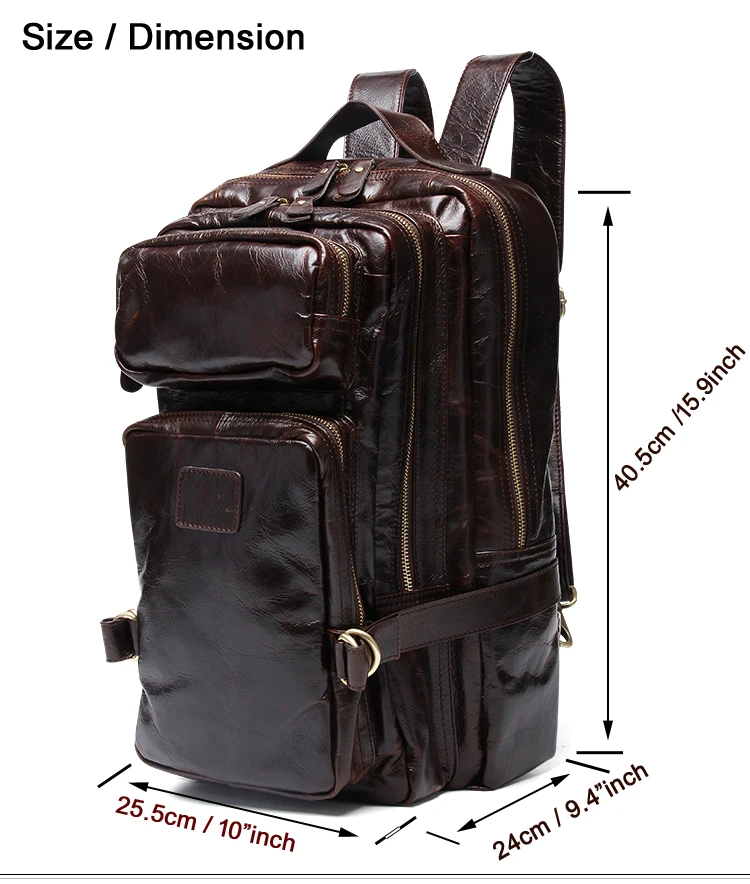 Высококачественный масляный вощеный мужской рюкзак из натуральной кожи, кожаный рюкзак для путешествий, мужской школьный рюкзак, мужская сумка для альпинизма коричневого цвета