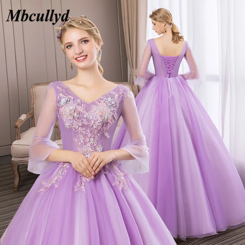 Mbcullyd фиолетовое бальное платье Quinceanera платья элегантный v-образный вырез сладкий 16 Платье длинное формальное Vestidos de 15 anos на заказ