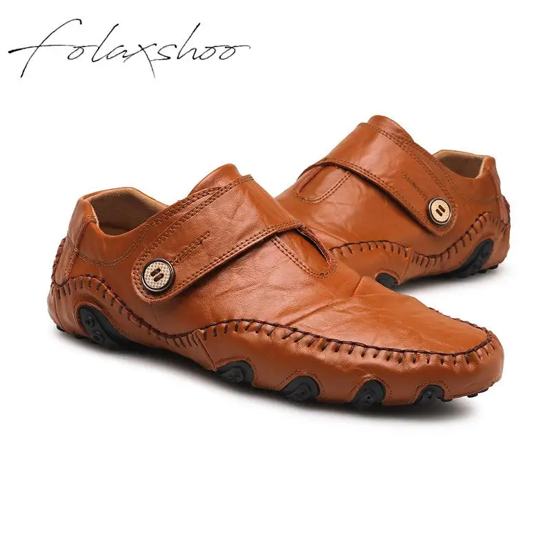 Chaussures Caoutchouc En Mocassins Casual Respirant Occasionnels Folaxshoo on Slip Cuir Glissement 47 Noir Sur Véritable Hommes Des light Brown qnznxftC