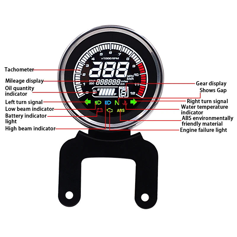 12 V мотоцикл, запчасть светодиодная подсветка цифровой одометр тахометр спидометр цифровой уровень Temp уровня топлива масло 12 об/мин