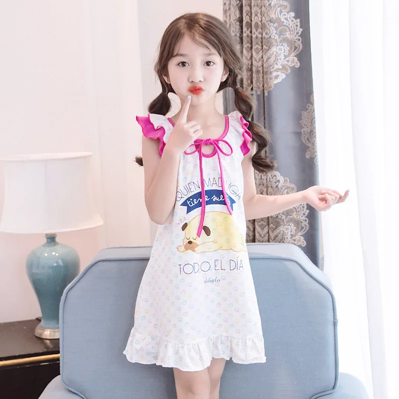 

Sleeveless Summer Girls Nightgown Dress Ruffles Homewear 100% Cotton Baby Pajamas Night Gowns Kids Sleepwear Robe Cool