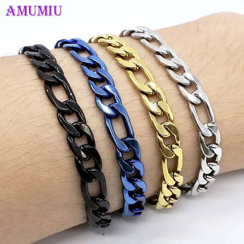 AMUMIU Jewelry Men Bracelet Cuban links & chains Stainless Steel Bracelet for Bangle Male Accessory Wholesale B004 Fashion Jewelry