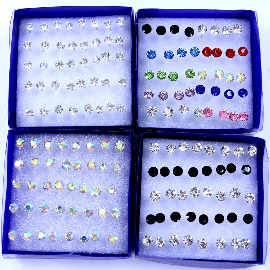 

Factory Cheap 4.5mm Resin Rhinestones Plastic Stick Stud Earrings Resin Crystal Ear Studs 20pairs/box