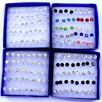 

Free Shipping Factory Cheap 4.5mm Resin Rhinestones Plastic Stick Stud Earrings Resin Crystal Ear Studs 20pairs/box