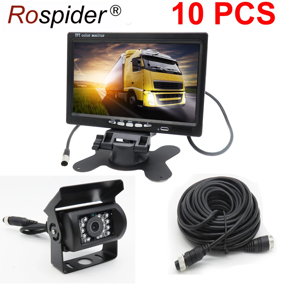 

10 Pcs / Lot 7 Inch TFT LCD Display + 4 Pin IR Night Vision Rear View Camera for Bus Truck RV Caravan Trailers Visture H01