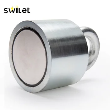 

SWILET 1PCS 55x40mm 200kg Neodymium Recovery Magnet Metal Detector with Handle Ringscrew High Quality Powerful