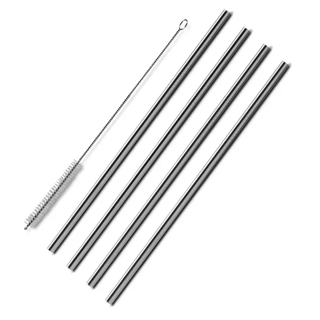 4Pcs Stainless Straws With Cleaner Brush Straight/ Bend Reusable Drinking Straw For Mug Cup Bar Accessories