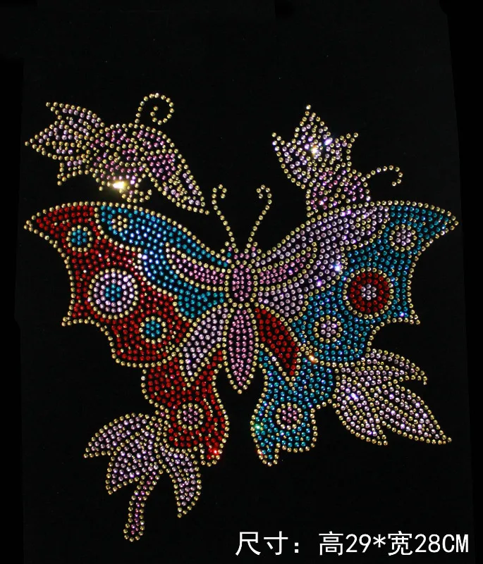 1pcs/1Lot Wholesale Butterfly Rhinestone Diamante Transfer Iron On