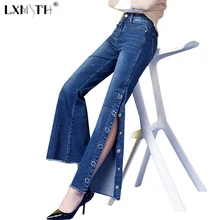 40 Большие джинсы для Для женщин Разделение, High Stretch Slim Высокая Талия Джинсы женские высокие эластичные кисточкой женские брюки