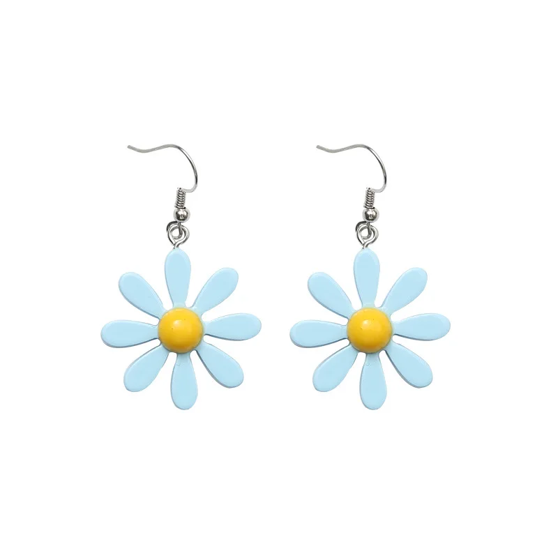 2018 Summer Lovely Cute Blue / White Acrylic Daisy Flower Small Drop Earrings for Women Girls Wedding Charm Jewelry Gift