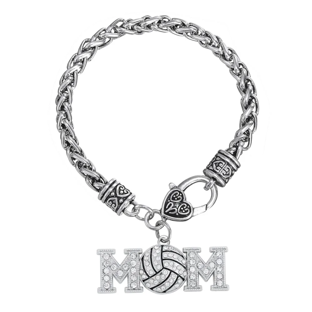 Volleyball Mom Crystal Charm Lobster Claw Bracelet Sports Fan jewelry