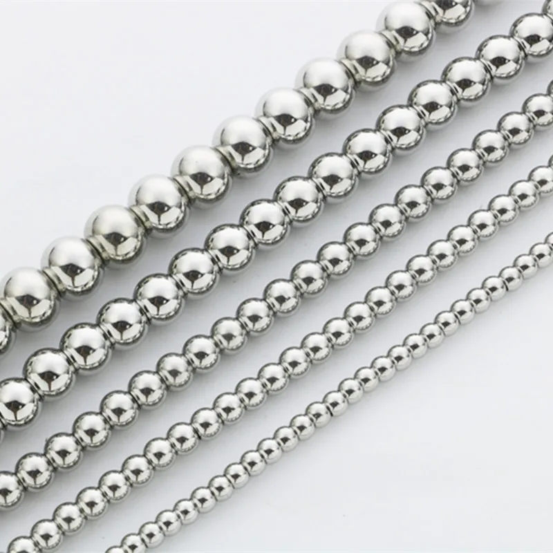 

4/5/6/8/10mm Handmade Heavy Men's Women's Jewelry Hot Silver Color Stainless Steel Beads Ball Chain Necklace Or Bracelet 7"-40"