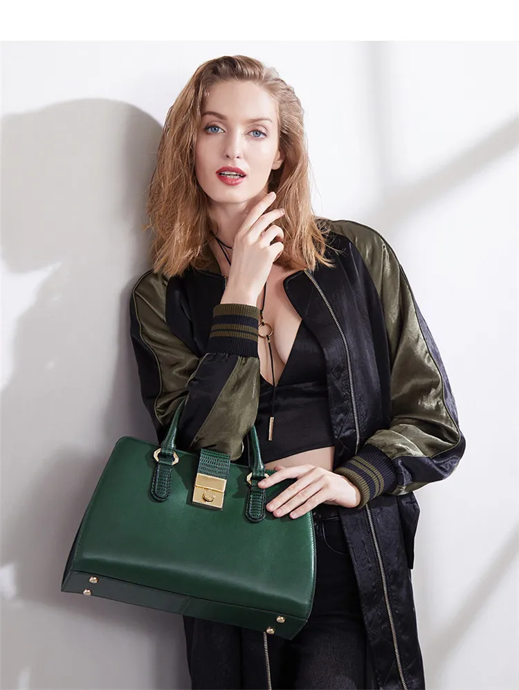 Qiwang, новинка, зеленая женская сумка, Напа, натуральная кожа, сумка-тоут со змеиным верхом и ручкой, Женская роскошная дизайнерская сумка с замком, сумочка, кошелек