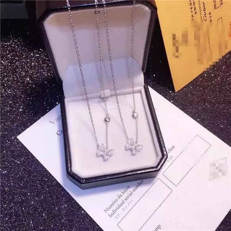 DIEERLAN, полностью Хрустальное 925 пробы, серебряное длинное ожерелье с бабочкой, s Подвеска для женщин, винтажное популярное модное массивное ожерелье