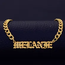 Персонализированная Золотая 5 мм кубинская цепочка из нержавеющей стали, Старое Английское имя, ожерелья для женщин и мужчин, подарки, ювелирные изделия на заказ, бижутерия для женщин