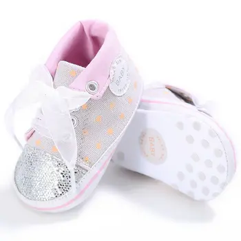 

2019 new baby shoes newborn children's casual shoes fashion dot sequins lace bow toddler shoes 0-18M